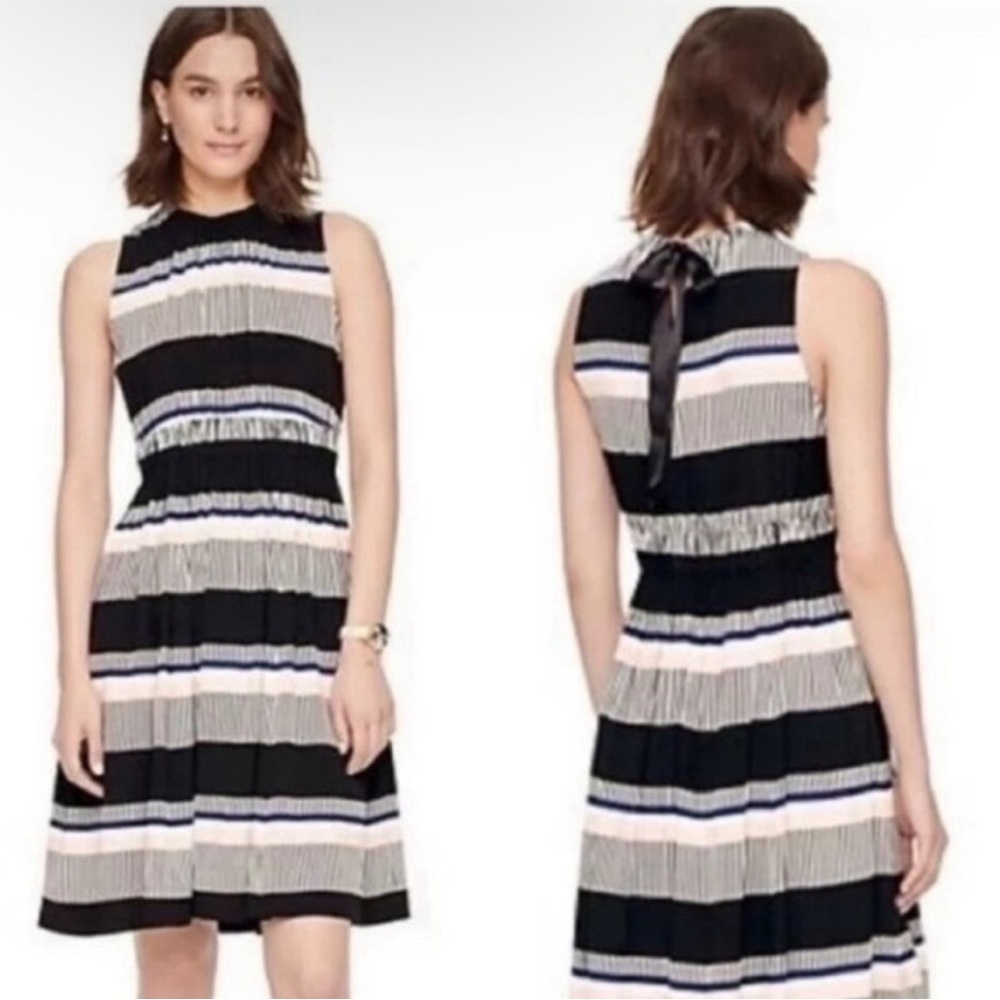 kate spade Black, White and Blue Striped Sleeveless Midi Dress